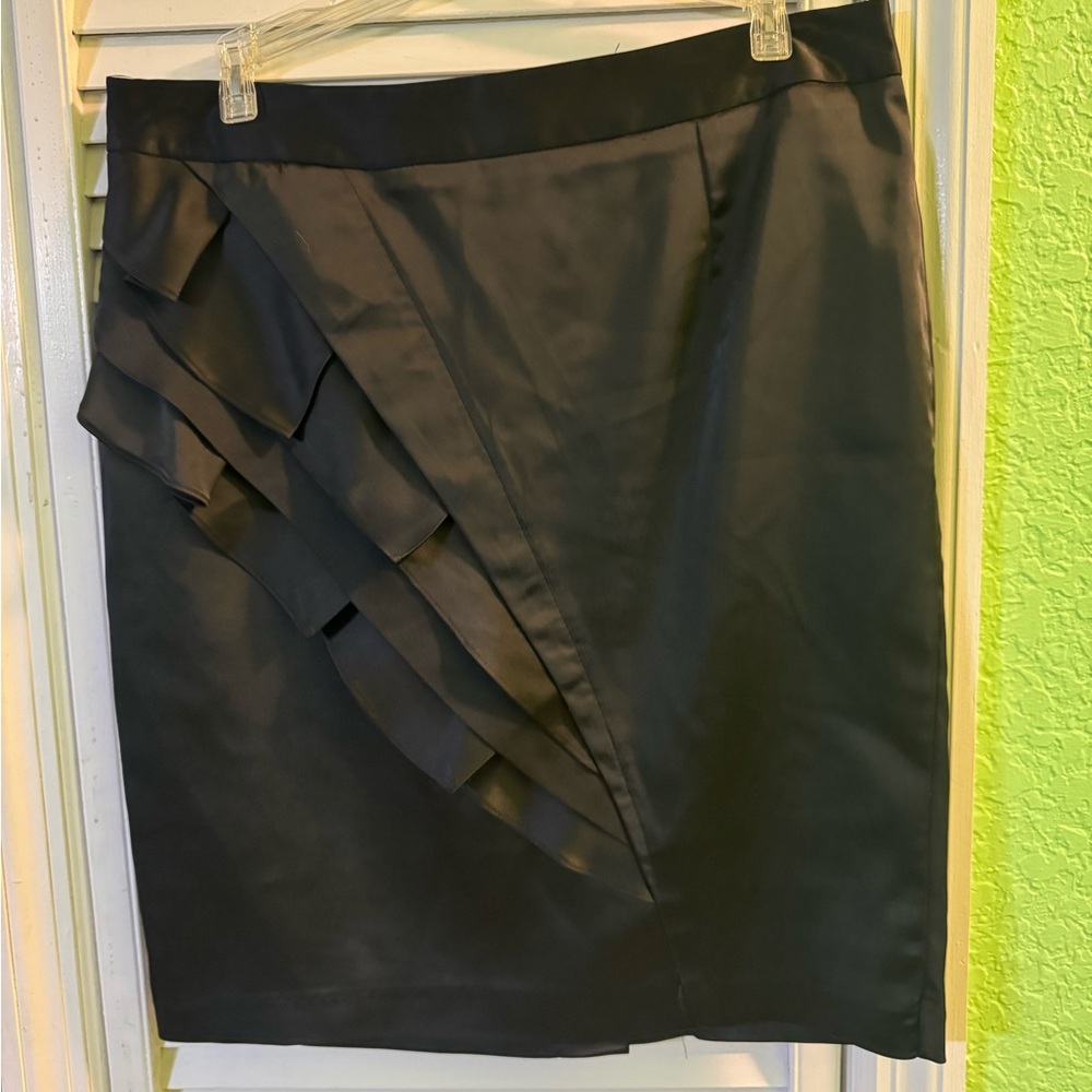 Apt. 9 Black Satin Pencil Skirt with Ruffle Detail